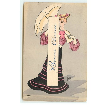 n°16615 - Art Nouveau - Bonne Année - Jeune femme