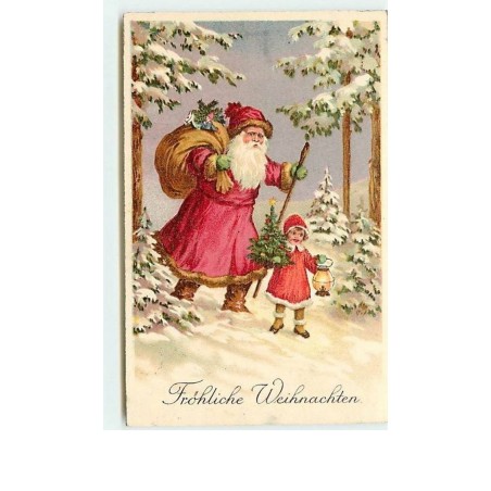 n°10608 - Carte Fantaisie - Fröhliche Weihnachten - Père Noël et Fillette