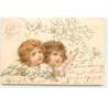 n°16637 - Carte Gaufrée - Fröhliche Ostern - Deux têtes anges