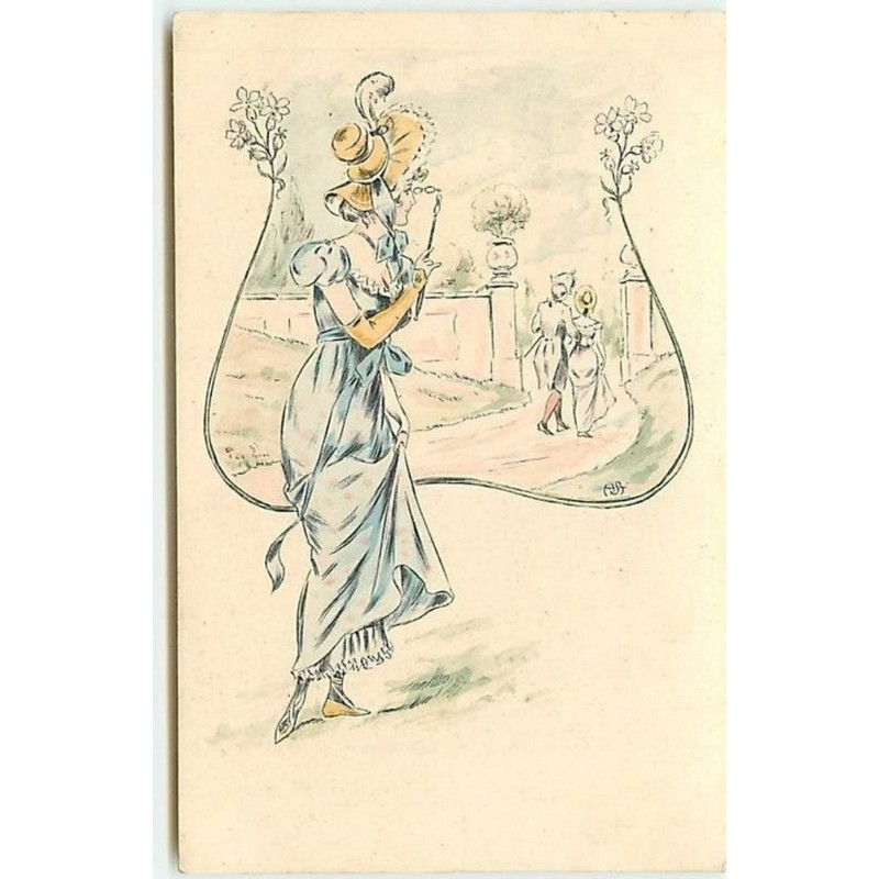 n°1665 - Femme regardant un couple s'éloigné - Henri Boutet ?