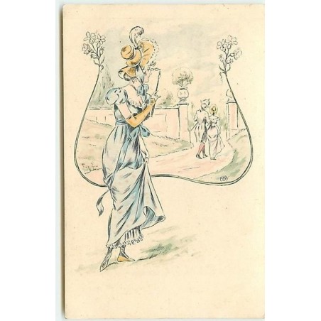 n°1665 - Femme regardant un couple s'éloigné - Henri Boutet ?