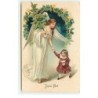 n°16680 - Carte Gaufrée - Joyeux Noël - Ange gardien tenant par la main une fillette