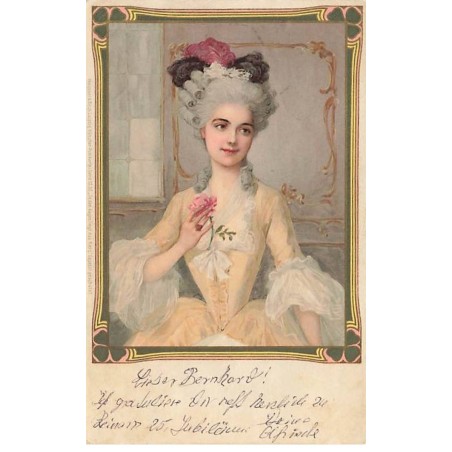 Illustrateur - MSM - Meissner - Jeune femme avec une rose - Style Victorien