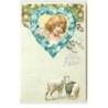n°16698 - Fröhliche Ostern - Tête d'ange dans un coeur, et des moutons