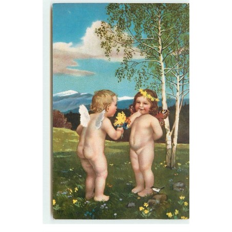n°16699 - Flatscher - Angelot offrant des fleurs à un autre