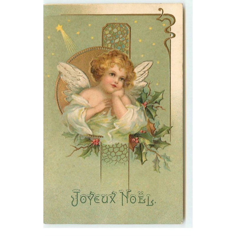 n°16715 - Carte Gaufrée - Clapsaddle - Joyeux Noël - Ange rêvant
