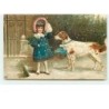 n°10627 - Carte Fantaisie Gaufrée - Bonne Année - Fillette avec un chien