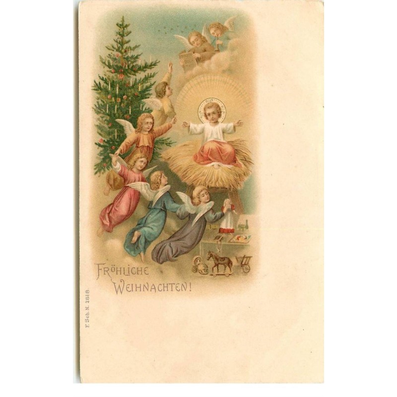 n°16729 - Fröhliche Weihnachten - Scène de la Nativité - anges