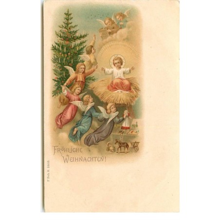 n°16729 - Fröhliche Weihnachten - Scène de la Nativité - anges