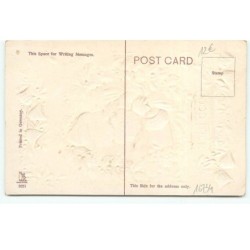 n°16734 - Carte Gaufrée - Good Luck - Père Noël portant un sac au milieu d'une couronne de houx