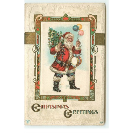 n°16743 - Carte Gaufrée - Christmas Greetings - Père Noël apportant un sapin, un tambour et des ballons