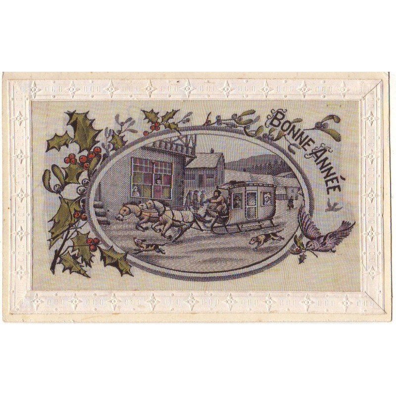 n°16851 - Carte Tissée Soie - Bonne Année - Diligence tirée par chevaux