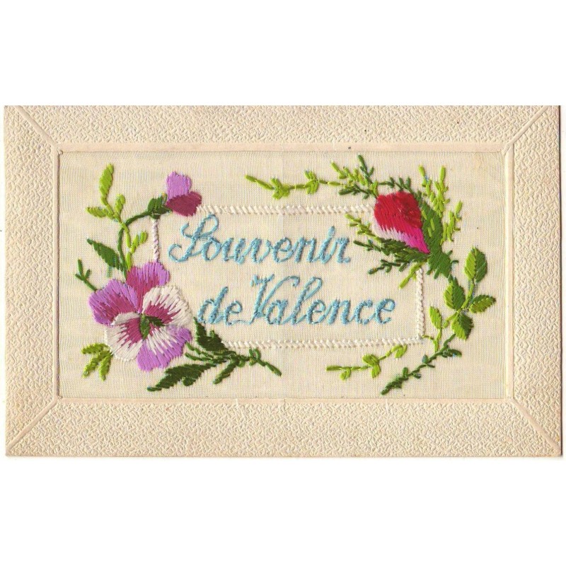 n°16852 - Carte Brodée - Souvenir de Valence - Fleurs