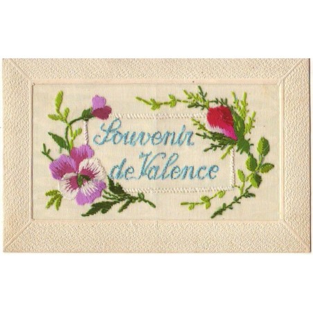 n°16852 - Carte Brodée - Souvenir de Valence - Fleurs