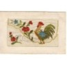 n°16854 - Carte Brodée avec rabat - Coq et fleurs