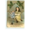 n°16861 - Carte Gaufrée - Fröhliche Weihnachten - Fillette près d'une poupée assise dans une chaise