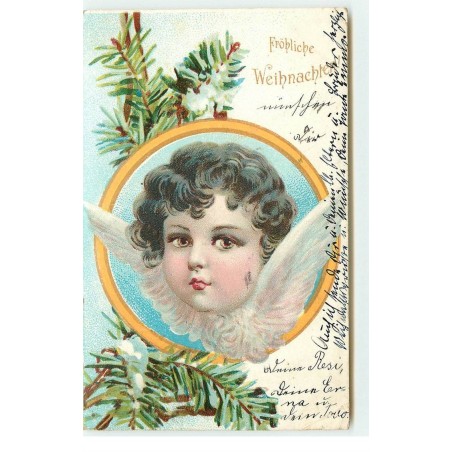 n°16862 - Fröhliche Weihnachten - Tête d'ange dans un médaillon