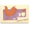 n°16882 - Carte Gaufrée - Joyeuses Pâques - Lièvre sortant d'un oeuf sous le regard d'un coq