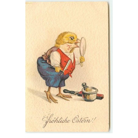 n°16885 - Fröhliche Ostern - Poussin habillé se rasant