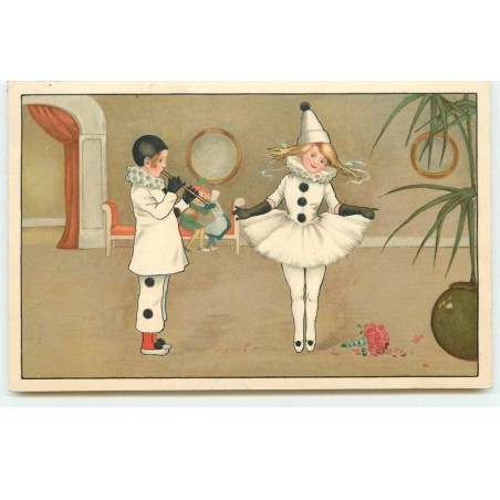 n°16889 - Pierrot jouant de la flûte pour que Colombine danse