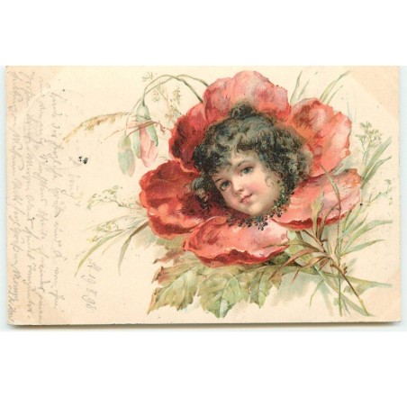 n°16891 - Surréalisme - Tête de fillette dans un coquelicot