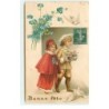 n°16892 - Carte Gaufrée - Clapsaddle - Bonne Fête - Enfants apportant des fleurs (roses, myosotis) et colombes