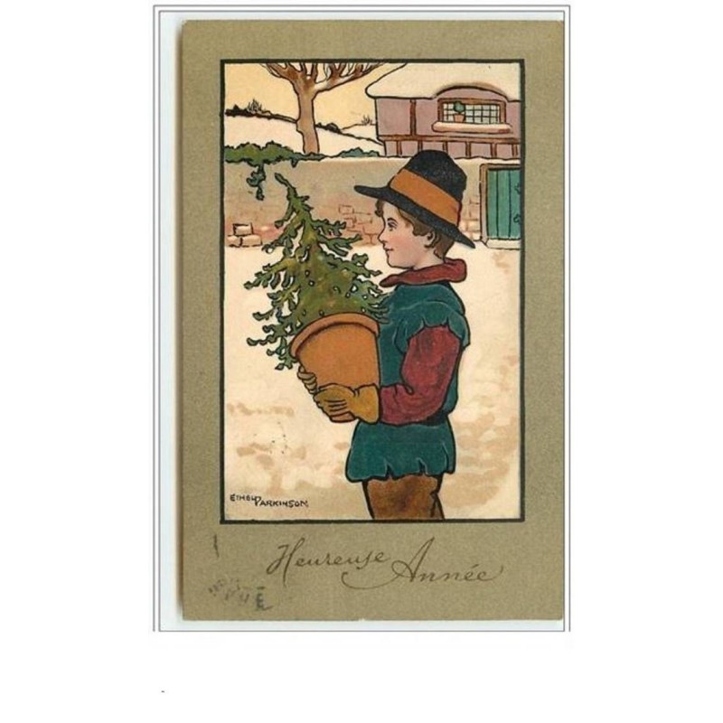 n°169 - Ethel Parkinson - MM Vienne n°232 - Heureuse Année -Homme portant un sapin