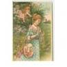 n°16968 - Carte Gaufrée - My Valentine - Cupidon visant une jeune femme