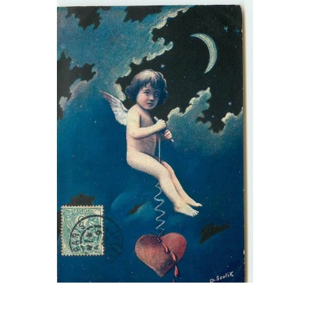 n°16972 - Ange assis sur un coeur dans les nuages - Ch. Scolik
