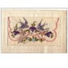 n°1698 - Carte Brodée à rabat - Pensées et oiseaux