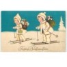 n°16981 - Fröhliche Weihnachten - Enfants sur des skis apportant des cadeaux