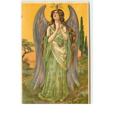 n°16986 - Carte Gaufrée - Vroolijk Kerstfeest - Ange gardien priant