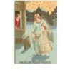 n°16987 - Carte Gaufrée - Vroolijk Kerstfeest - Ange gardien marchant dans la rue avec une fillette