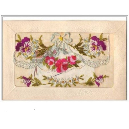 n°1699 - Carte Brodée à rabat - Pensées et fleurs