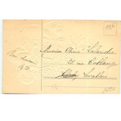 n°16990 - Carte Gaufrée - Bonne Année - Ange conduisant une charette remplie de myosotis tirée par une cochon
