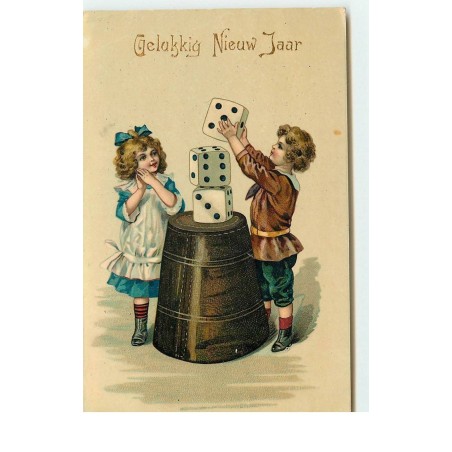 n°16992 - Gelukkig Nieuw Jaar - Enfants empilant des dés sur un gobelet géant