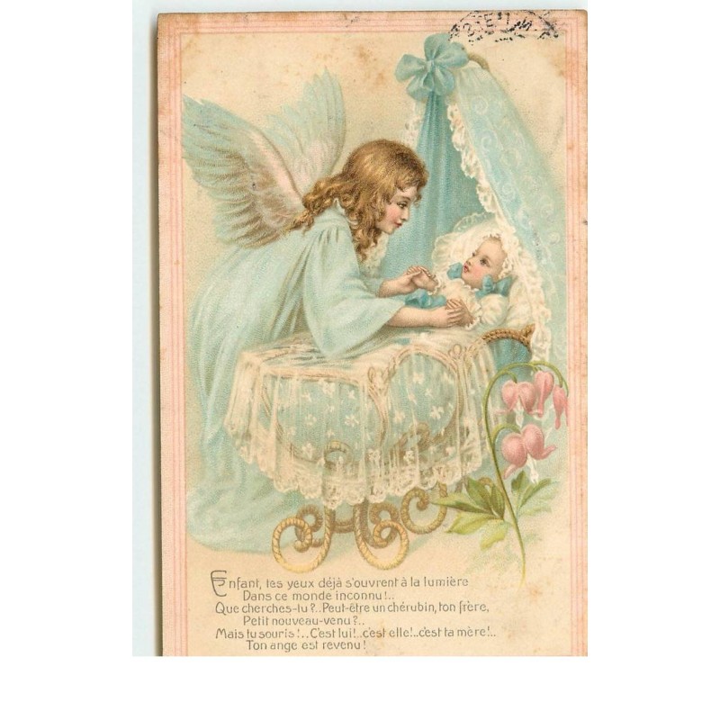 n°16995 - Ange veillant sur un bébé dans son berceau