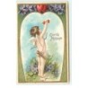 n°17017 - Carte Gaufrée - Cupid's Message - Cupidon avec des coeurs sur une flèche