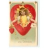 n°17018 - Carte Gaufrée - Clapsaddle - With Love and Devotion - Jeune fille sortant d'un coeur