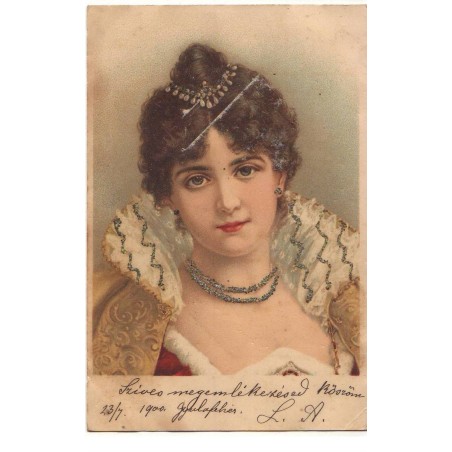 n°17038 - Carte avec Paillettes - Portrait d'une jeune femme