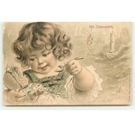 n°17040 - Mit Tannenduft - Fillette donnant à manger à une poupée