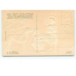 n°10645 - Carte Fantaisie Gaufrée - Fillettes et chien