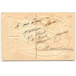 n°17083 - Carte Gaufrée - Bonne et Heureuse Année - Fillette près d'une bouteille de champagne