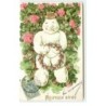 n°17091 - Carte Gaufrée - Heureuse Année - Bonhomme de neige avec une couronne de fleurs