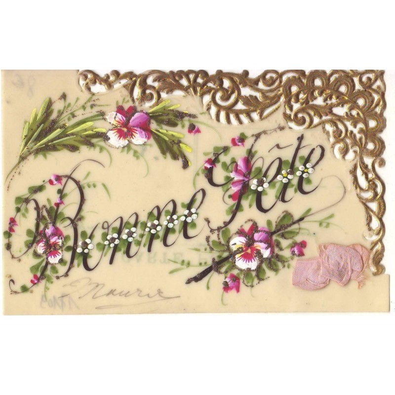 n°17109 - Carte Celluloïd - Bonne Fête - Fleurs pensées
