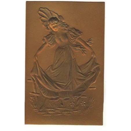 n°17115 - Carte Gaufrée dorée - Jeune femme