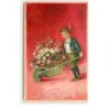 n°17134 - Carte Gaufrée - Bonne Année - Garçon poussant une brouette remplie de fleurs