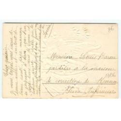 n°17136 - Carte Gaufrée - Bonne Année - Fillettes autour d'un fer à cheval - Champignon