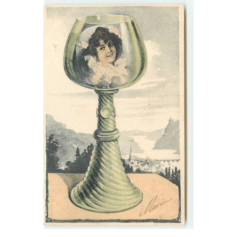 n°17158 - Surréalisme - Portrait d'une jeune femme dans un verre