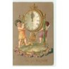 n°17179 - Carte Gaufrée - Prosit Neujahr - Anges sonnnant sur une pendule